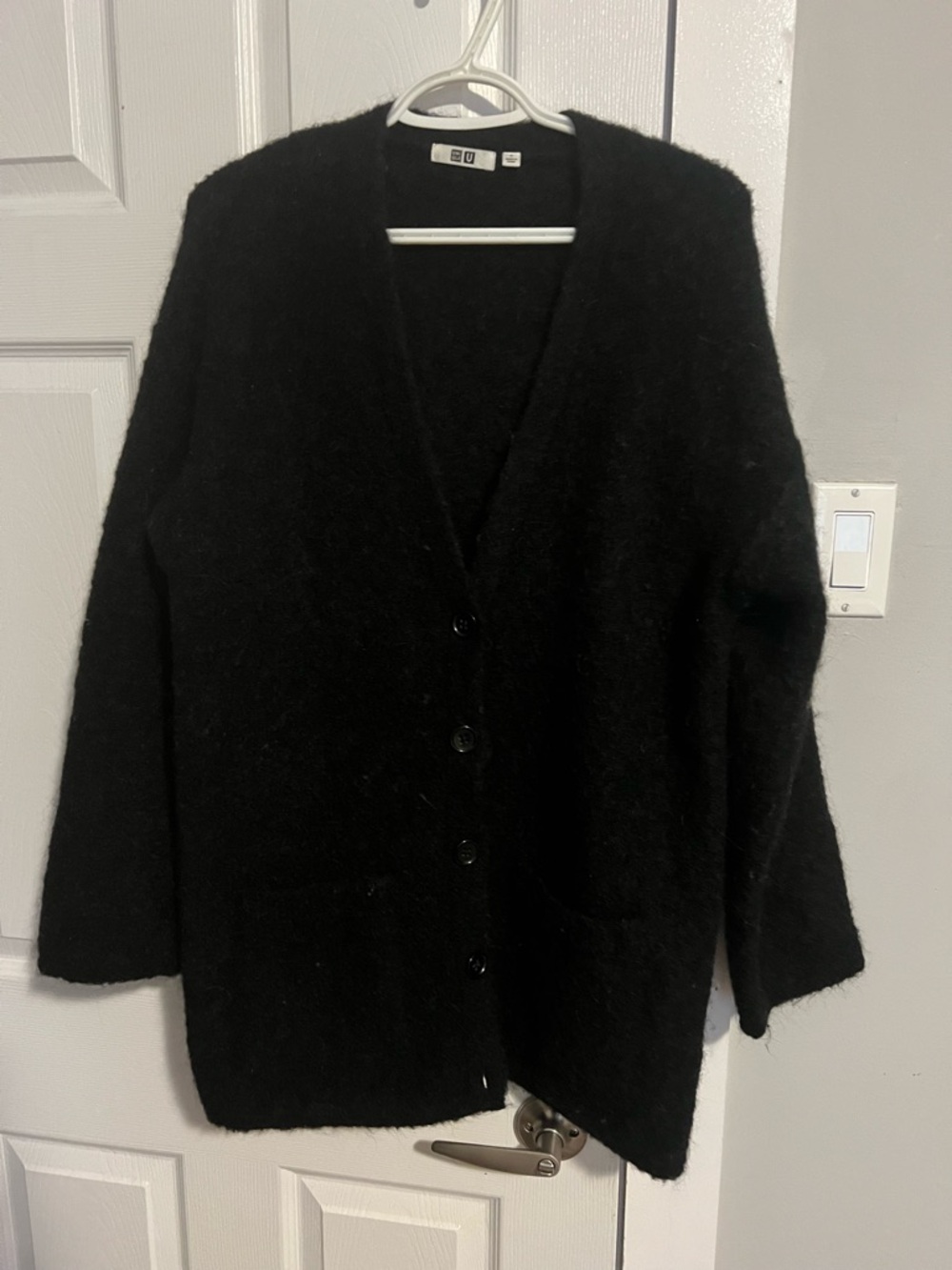 Uniqlo Black Fuzzy V-Neck Button Cardigan